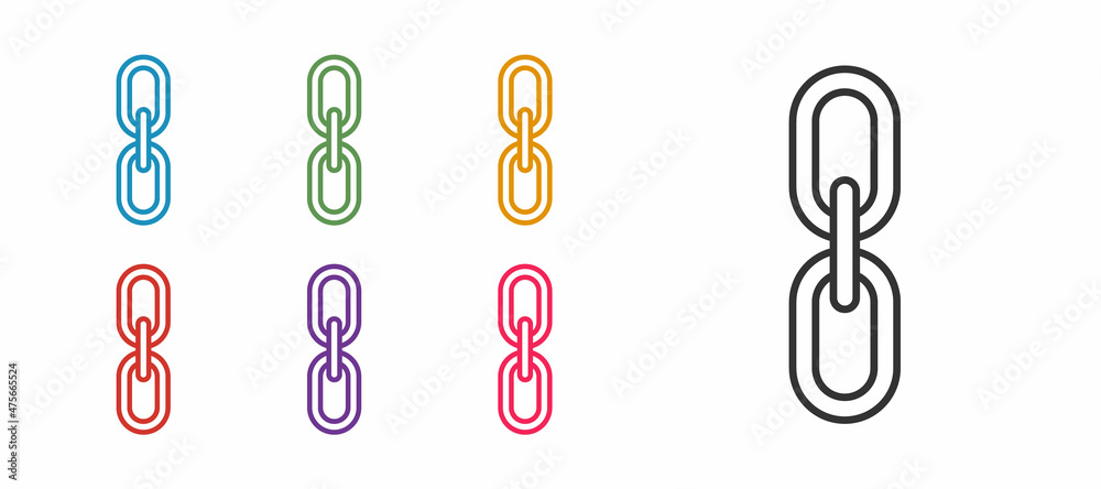 Fototapeta premium Set line Chain link icon isolated on white background. Link single. Hyperlink chain symbol. Set icons colorful. Vector
