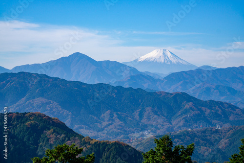 高尾山　登山道　もみじ台　秋の富士山