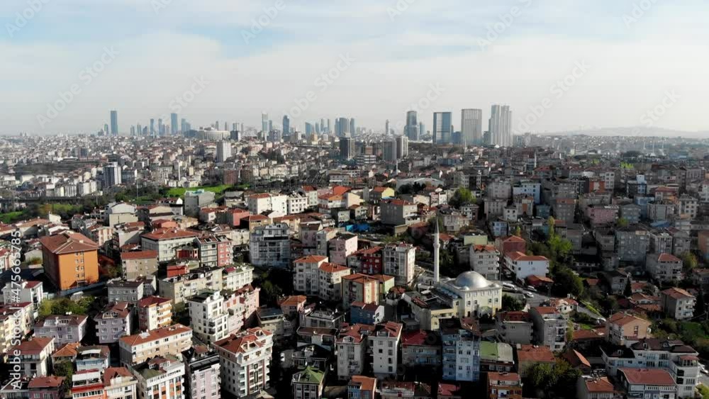Drone shot of a panoramic view of Istanbul. Residential area of Istanbul. Densely built up Istanbul. Drone view of the Turkish city. Old architecture of Turkey. Drone shot of a panoramic view of Istanbul. Residential area of Istanbul. Densely built up Istanbul. Drone view of the Turkish city. Old architecture of Turkey.