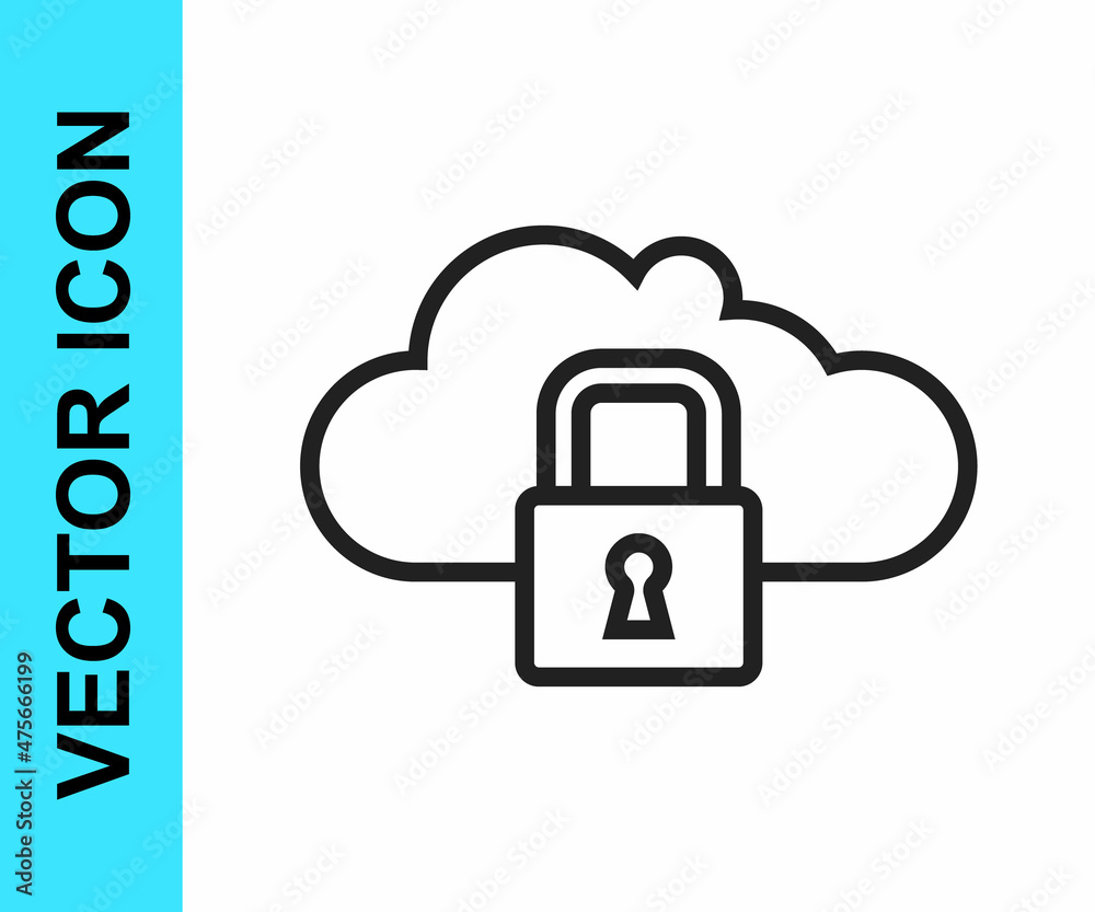 Black line Cloud computing lock icon isolated on white background. Security, safety, protection concept. Protection of personal data. Vector Black line Cloud computing lock icon isolated on white background. Security, safety, protection concept. Protection of personal data. Vector