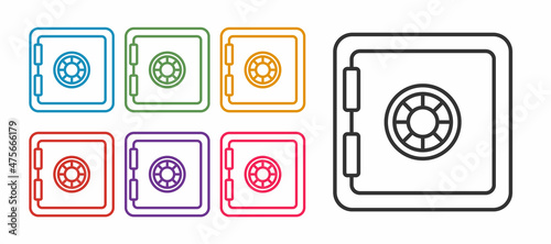 Set line Safe icon isolated on white background. The door safe a bank vault with a combination lock. Reliable Data Protection. Set icons colorful. Vector