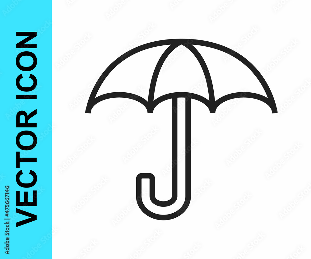 Black line Umbrella icon isolated on white background. Insurance concept. Waterproof icon. Protection, safety, security concept. Vector Black line Umbrella icon isolated on white background. Insurance concept. Waterproof icon. Protection, safety, security concept. Vector