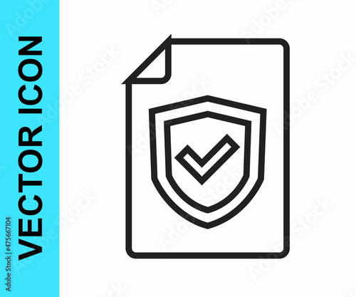 Free Download Black line Contract with shield icon isolated on white background. Insurance concept. Security, safety, protection, protect concept. Vector - GFXLoad