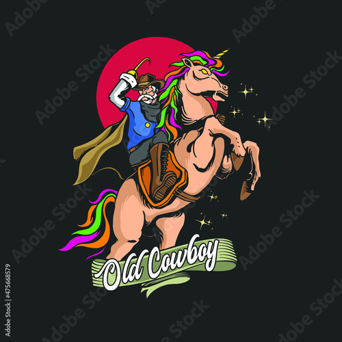cowboy ride unicorn colorful illustration