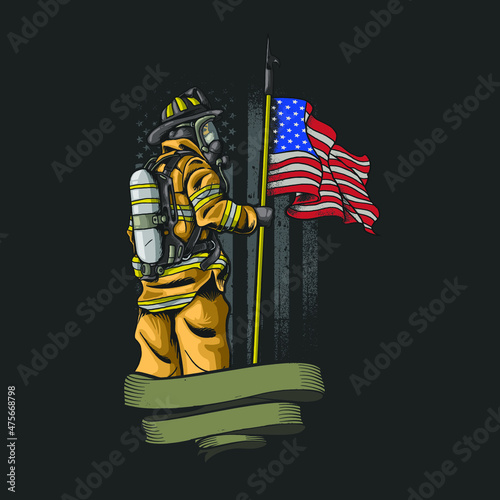 
brave american firefighter illustration vector