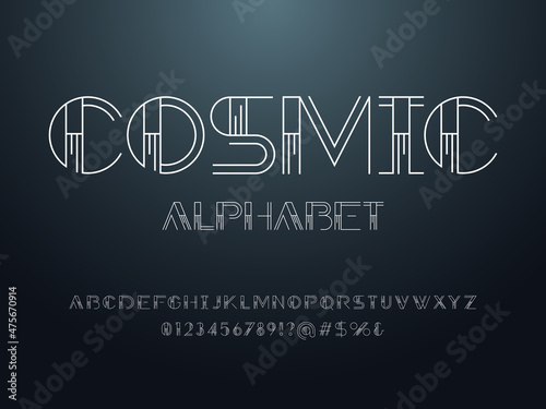 Vector of modern abstract alphabet design with uppercase, numbers and symbols