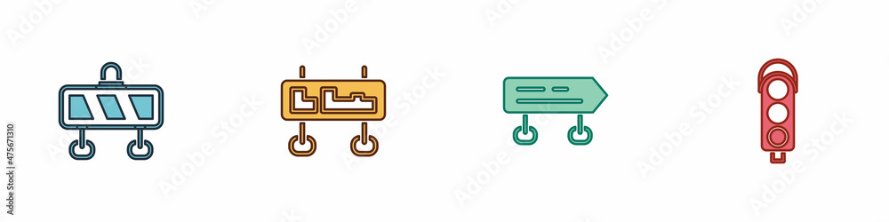 Set Road barrier, traffic sign, and Traffic light icon. Vector Set Road barrier, traffic sign, and Traffic light icon. Vector