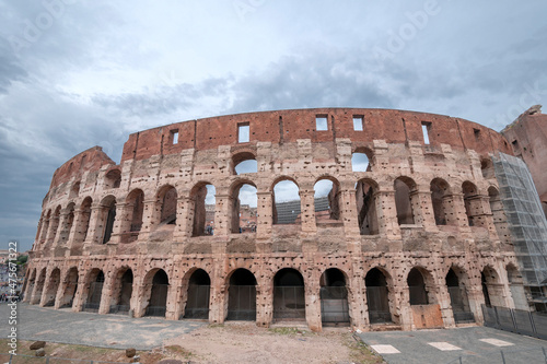 views and details of the colosseum monument in rome in Italy