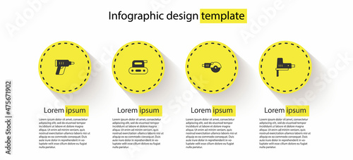 Set Electric cordless screwdriver, planer tool, Angle grinder and jigsaw. Business infographic template. Vector