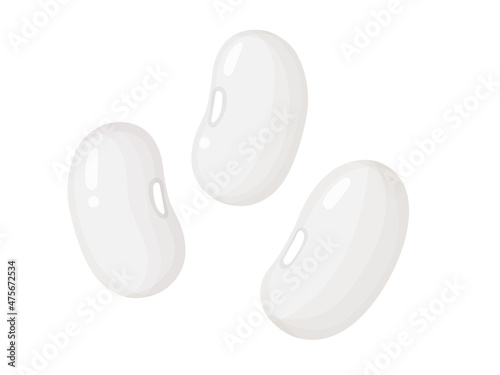 Kidney beans. White beans in cartoon style. Healthy vegetarian food illustration.