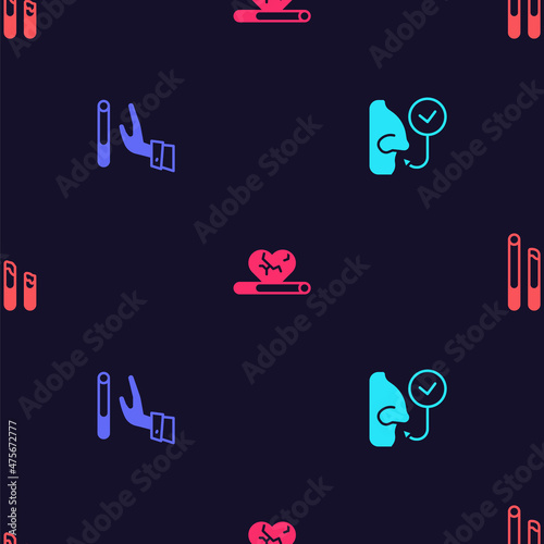 Set Healthy breathing, Giving up cigarette, Heart disease with smoking and Smoking on seamless pattern. Vector