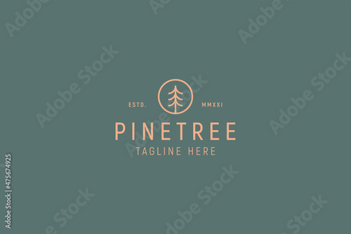 Pine Tree Simple Line Logo Vector Template.
