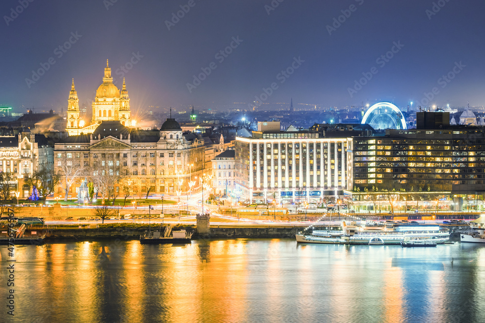 BUDAPEST, HUNGARY - DECEMBER 18, 2017: Panoramic view. It is the capital of Hungary, and one of the largest cities in the European Union.