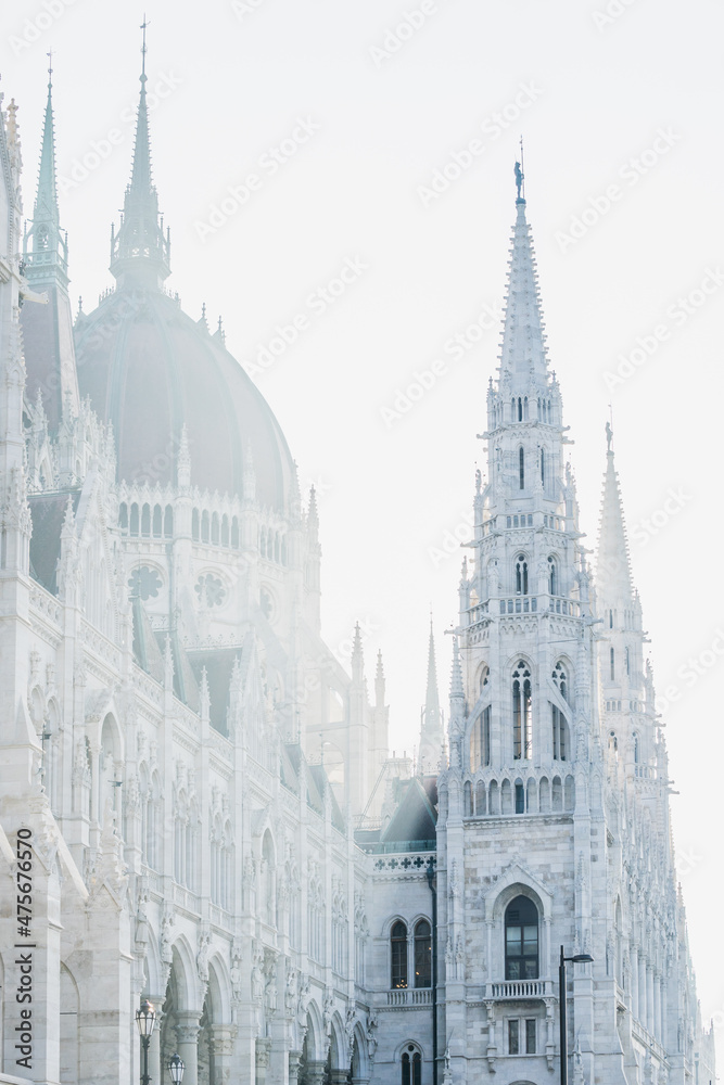 BUDAPEST, HUNGARY - DECEMBER 19, 2017: The Hungarian Parliament Building is in the Gothic Revival style.