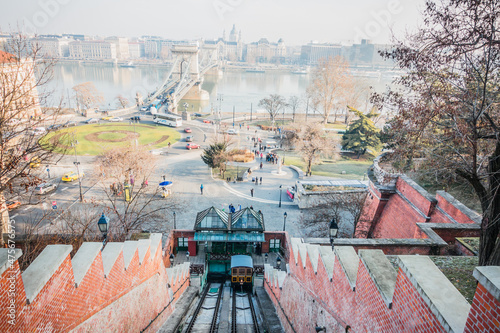 BUDAPEST, HUNGARY - DECEMBER 20, 2017: The Budapest Castle Hill Funicular or Budavári Sikló photo