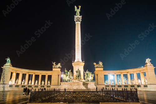 BUDAPEST, HUNGARY - DECEMBER 20, 2017: Millennium Monument on the Heroes' Square (Hosok Tere) photo