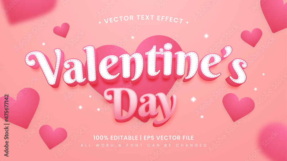 Valentine's Day 3d text style effect. Editable illustrator text style.