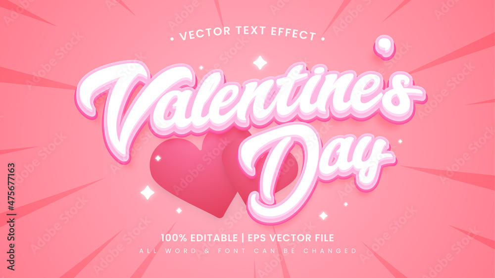 Valentine's Day 3d text style effect. Editable illustrator text style.