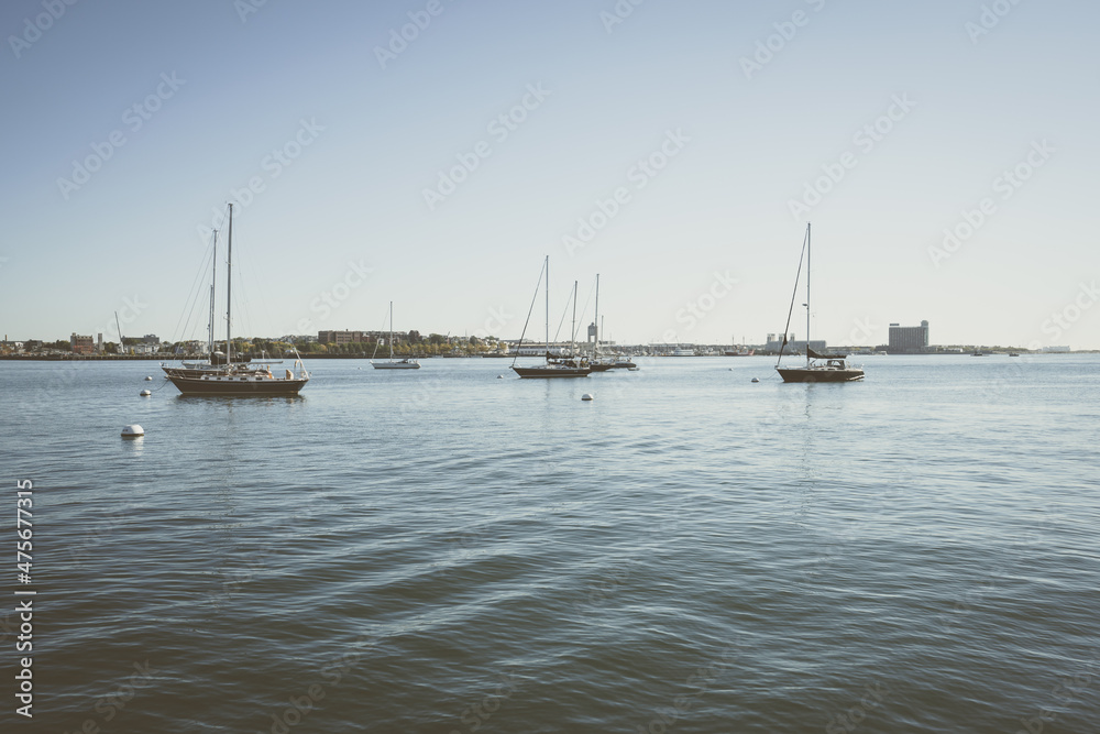 View to small boats sailing