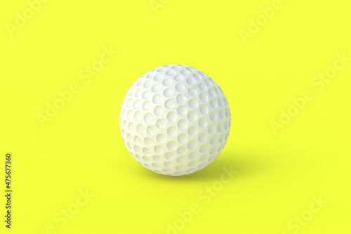 Leisure and hobby games. Sports Equipment. Luxurious tournaments. International competitions. Fan club. Golf ball on yellow background. 3d render
