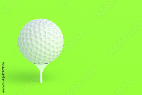Luxurious tournaments. Sports Equipment. Leisure and hobby games. International competitions. Fan club. Golf ball with tee on green background. Copy space. 3d render