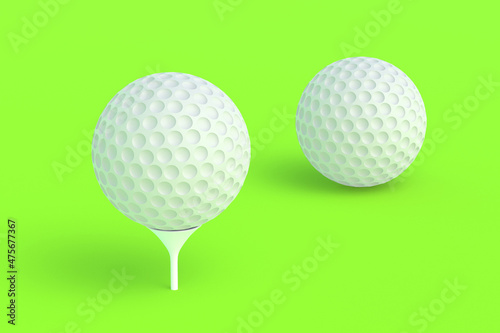 Sports Equipment. Luxurious tournaments. Leisure and hobby games. International competitions. Fan club. Golf balls with tee on green background. 3d render