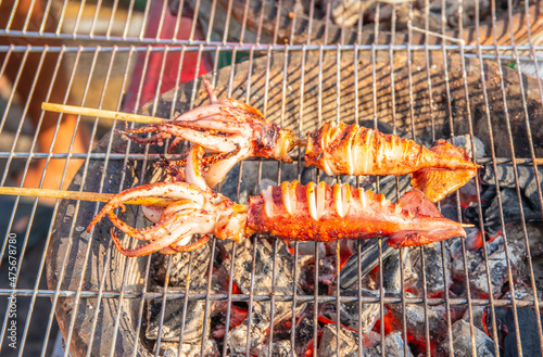Delicious and tasty squid from the grill at a street Market