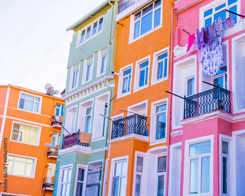 Colorful Houses in old city Balat. Balat is popular touristic destination in Istanbul Colorful Houses in old city Balat. Balat is popular touristic destination in Istanbul