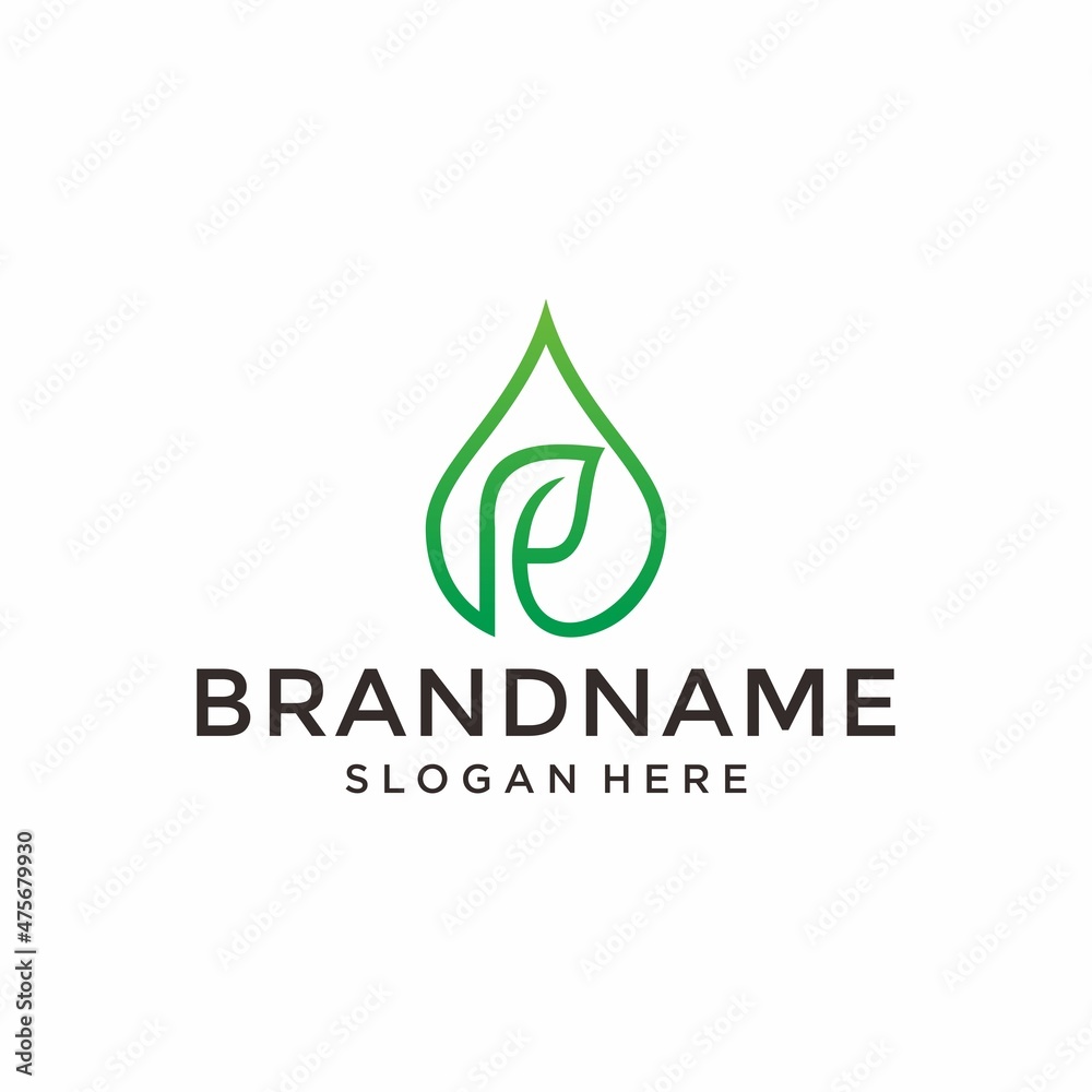 Letter R with drop leaf vector logo Letter R with drop leaf vector logo