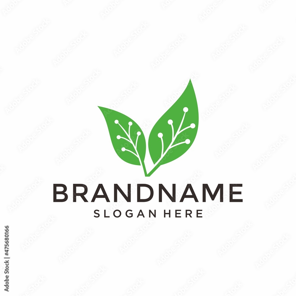 Technology logo creative and modern green leaves for tech nature logo design vector