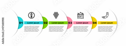 Set line Octopus on a plate, Caviar, Seafood store and Shrimp. Business infographic template. Vector