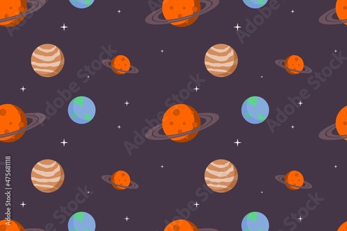 Kawaii Space Planet Seamless Pattern Purple Design