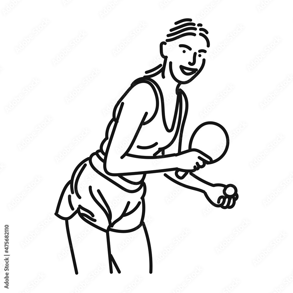 line art of cool posing woman playing ping pong in style line art of cool posing woman playing ping pong in style