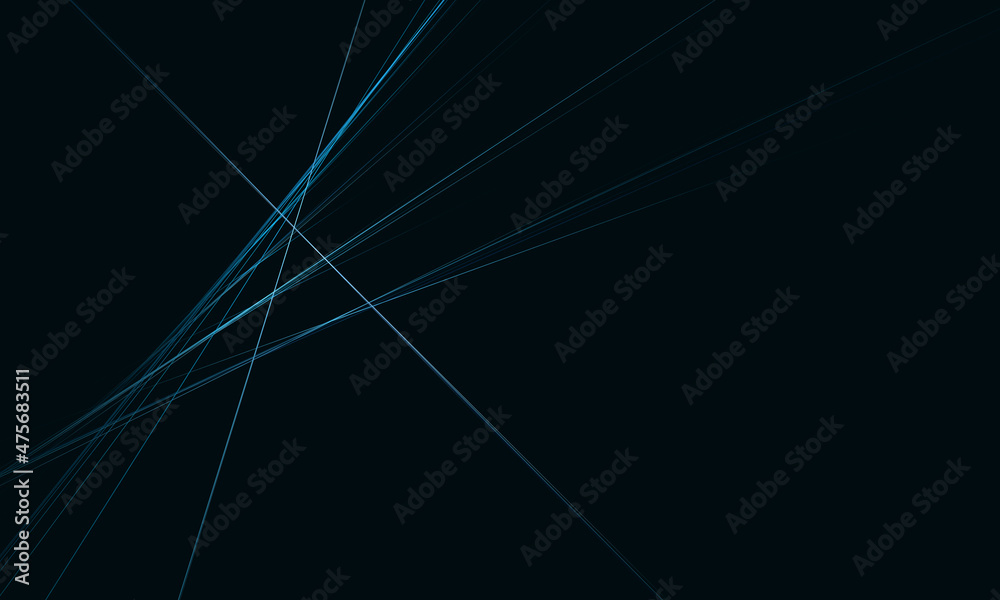 Minimal simple intersection of blue laser beams in deep dark space. Laconic neat digital 3d illustration. Great as cover print design for electronics, backdrop, template, blank, concept presentations.