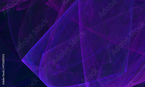 Creative purple violet multilayered texture with translucent folds. Galactic dimension in artistic digital 3d illustration. Dynamic geometry in dark space. Great as cover for electronics, background.