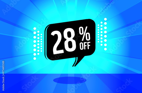 28 percent discount. blue banner with floating balloon for promotions and offers. Vector Illustration photo