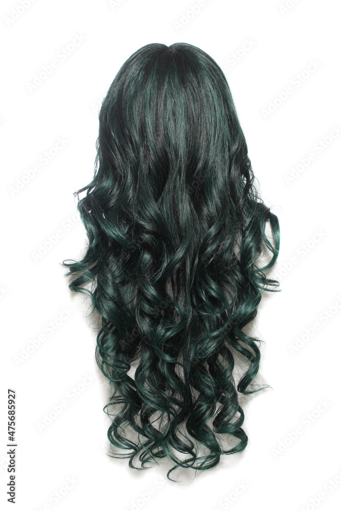 Black With Green Wig on Mannequin head with white background Black With Green Wig on Mannequin head with white background