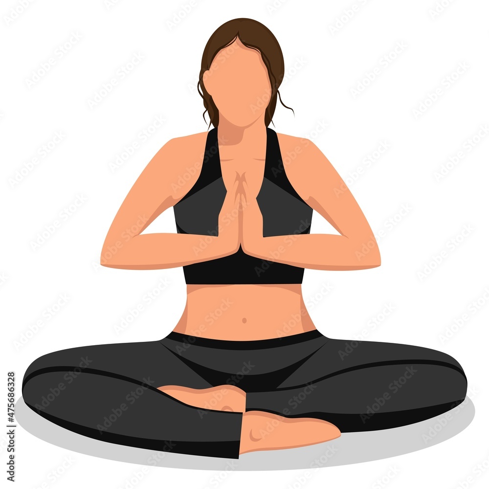 Girl in lotus pose. Faceless character for a flat style collage for web design. Vector.