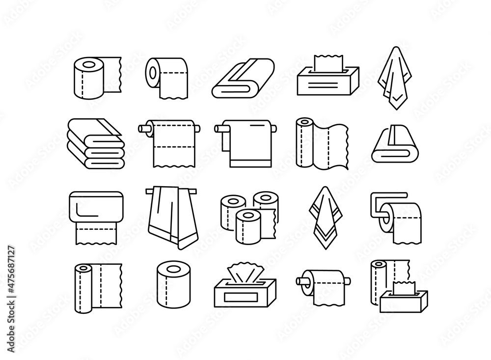 Paper towels flat icon set. Pictogram for web. Line stroke. Isolated on white background. Vector eps10 Paper towels flat icon set. Pictogram for web. Line stroke. Isolated on white background. Vector eps10