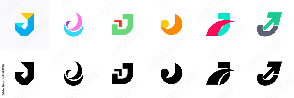 Abstract logos collection with letter J. Geometric abstract logos. Icon design Abstract logos collection with letter J. Geometric abstract logos. Icon design