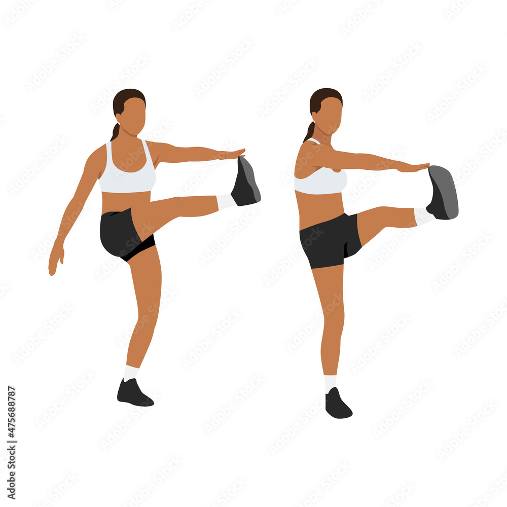 Woman doing Toe touch. alternating sides exercise. Flat vector illustration isolated on white background