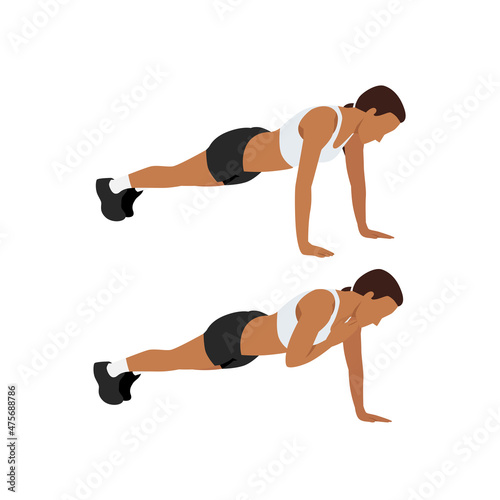 Woman doing Plank shoulder taps exercise. Flat vector illustration isolated on white background