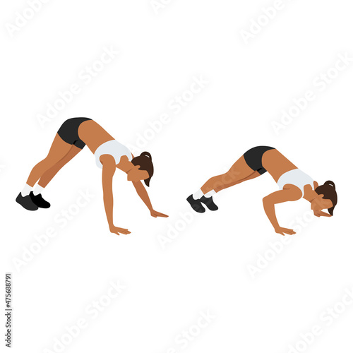 Woman doing Bodyweight shoulder presses exercise. Flat vector illustration isolated on white background
