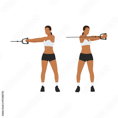 Woman doing Cable core rotation exercise. Flat vector illustration isolated on white background