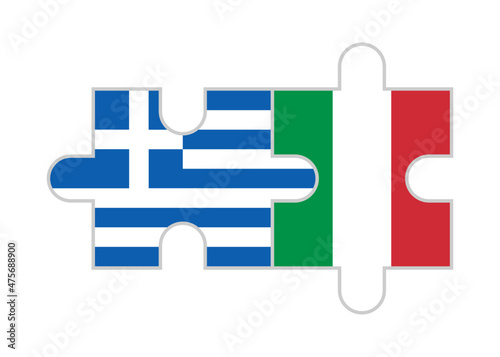 puzzle pieces of greece and italy flags. vector illustration isolated on white background