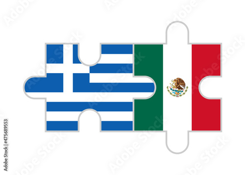 puzzle pieces of greece and mexico flags. vector illustration isolated on white background