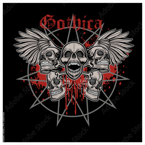 Gothic sign with skull, grunge vintage design t shirts

