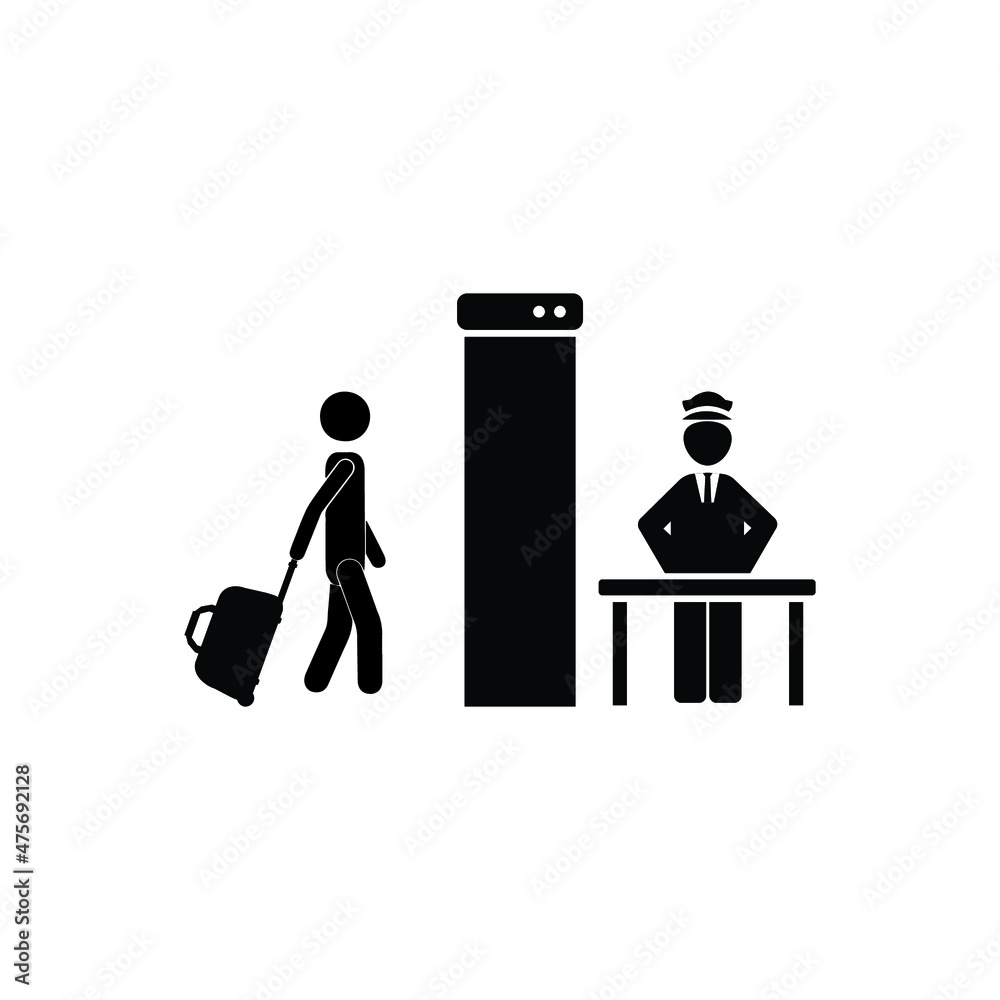 Baggage and baggage check at the airport, security control at the departure terminal, vector icon Baggage and baggage check at the airport, security control at the departure terminal, vector icon