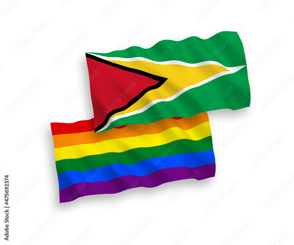 Obraz premium Flags of Co-operative Republic of Guyana and Rainbow gay pride on a white background