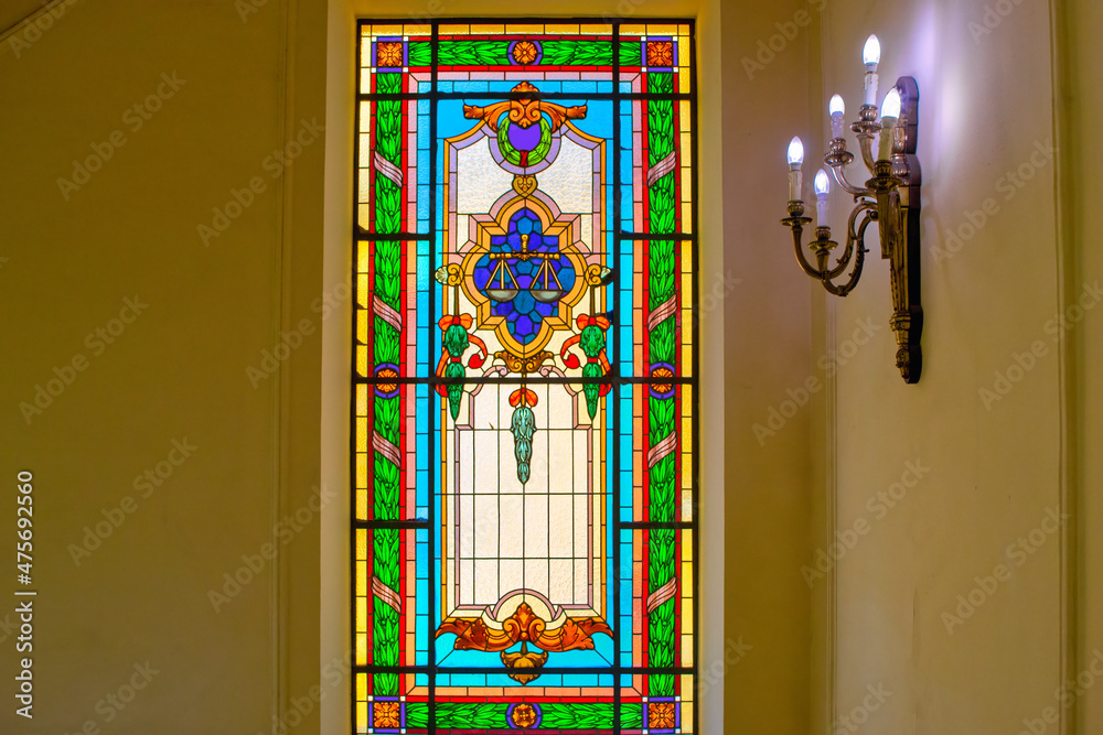 Stained Glass Window in the Federal Justice Cultural Center in Rio de Janeiro, Brazil